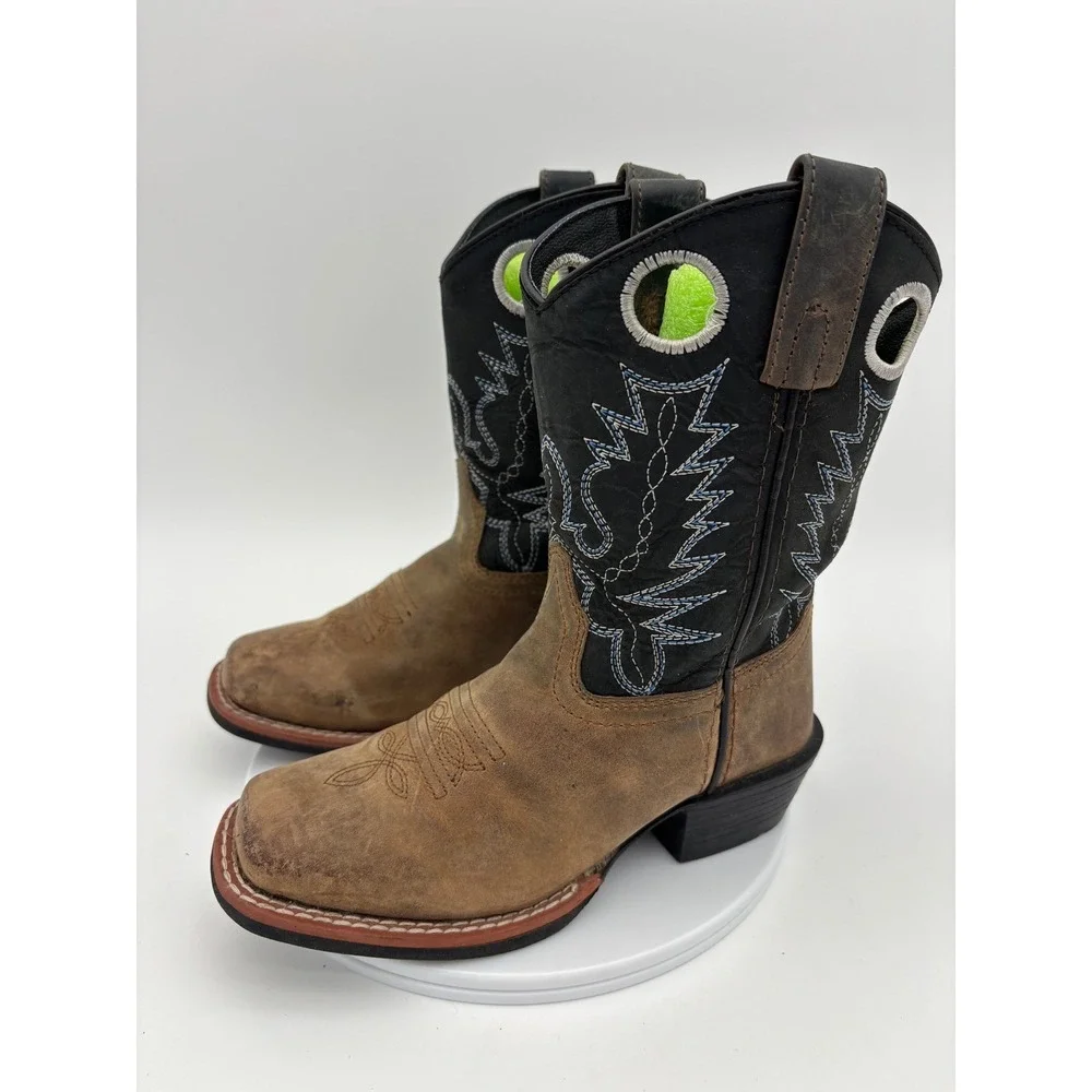 SMOKY MOUNTAIN‎ Kids Brown Black Leather Western Cowboy Boots Square Toe 13 Boy
